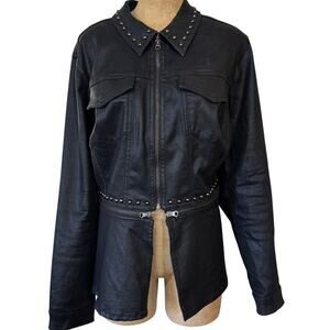 Lane Bryant Black Studded Faux Leather Denim Peplum Jacket Zip Front Waist Sz 18